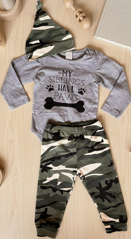Camo My Siblings Have Paws 3 Pc Outfit