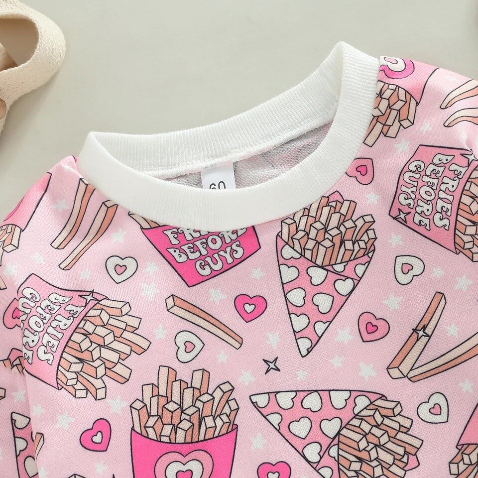 Girl's Valentine's Day Fries Before Guys Oversized Bodysuit
