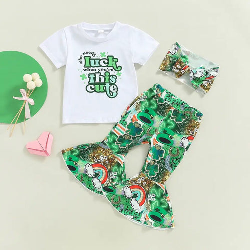 Girls’ “Who Needs Luck When You’re This Cute” St. Patrick’s Day Outfit