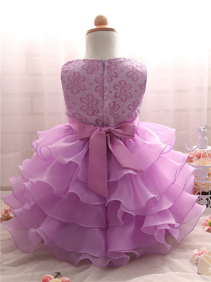 Girl's Solid Colored Ruffle Easter Dress