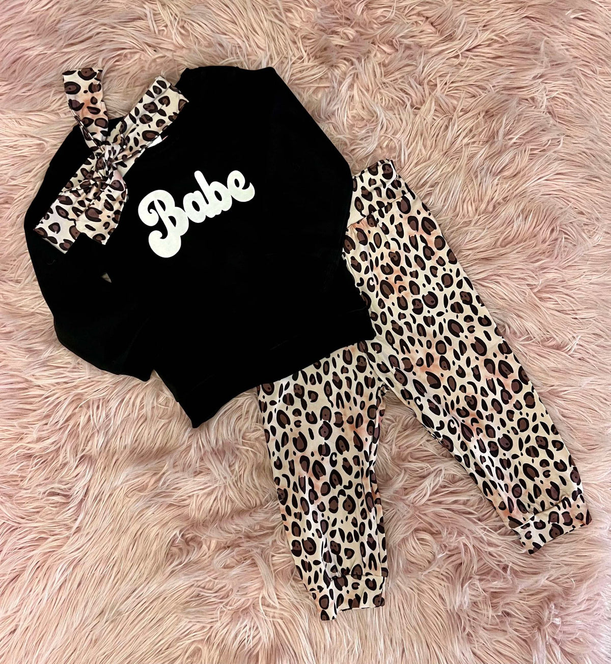 Girl's Leopard Print Babe Pants Outfit