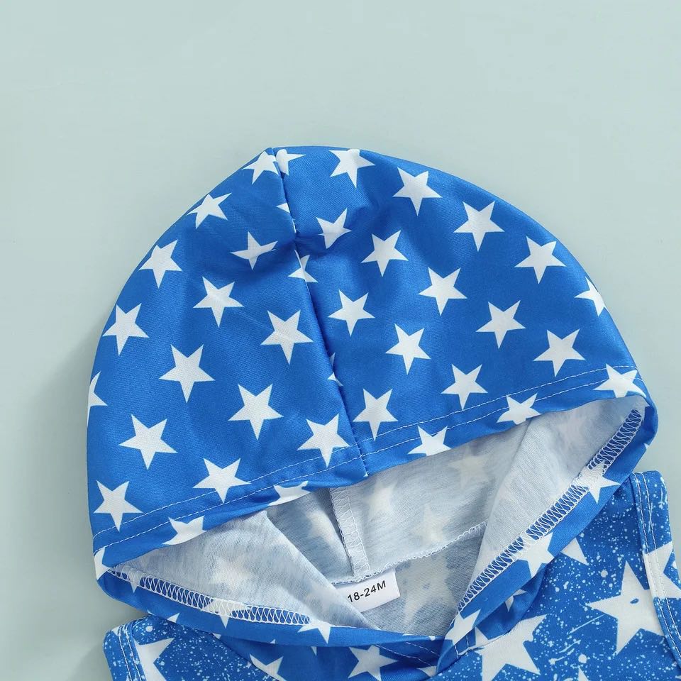 Boy's Fourth of July Distressed Patriotic Stars and Stripes Hooded Outfit