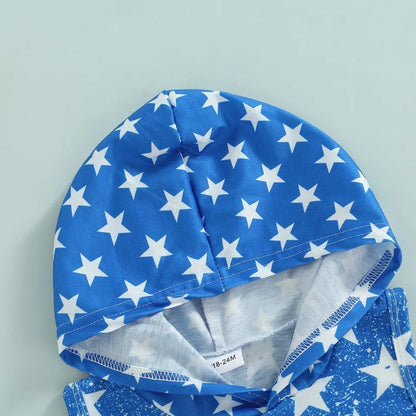 Boy's Fourth of July Distressed Patriotic Stars and Stripes Hooded Outfit