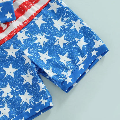 Boy's Fourth of July Distressed Patriotic Stars and Stripes Hooded Outfit