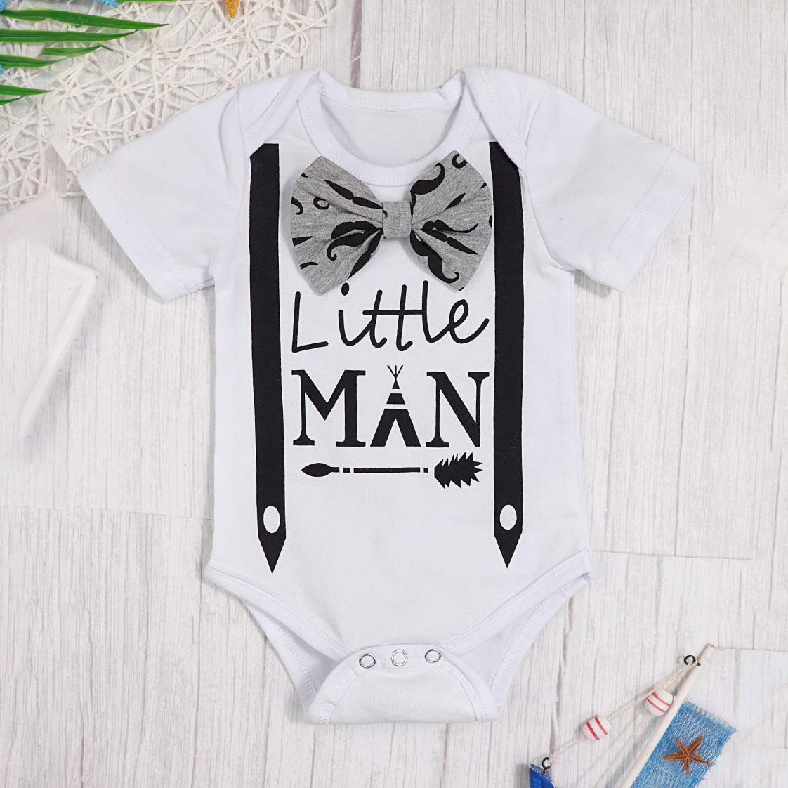 Boy's Mustache Print Little Man Outfit