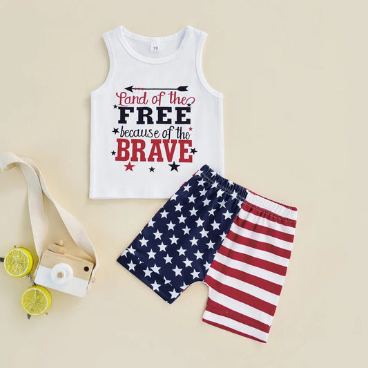 Boy's Patriotic Land of the Free Because of the Brave Outfit