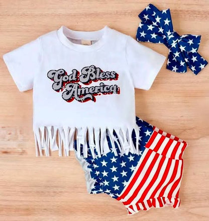 Girl’s Fourth of July “God Bless America” Bummy Outfit