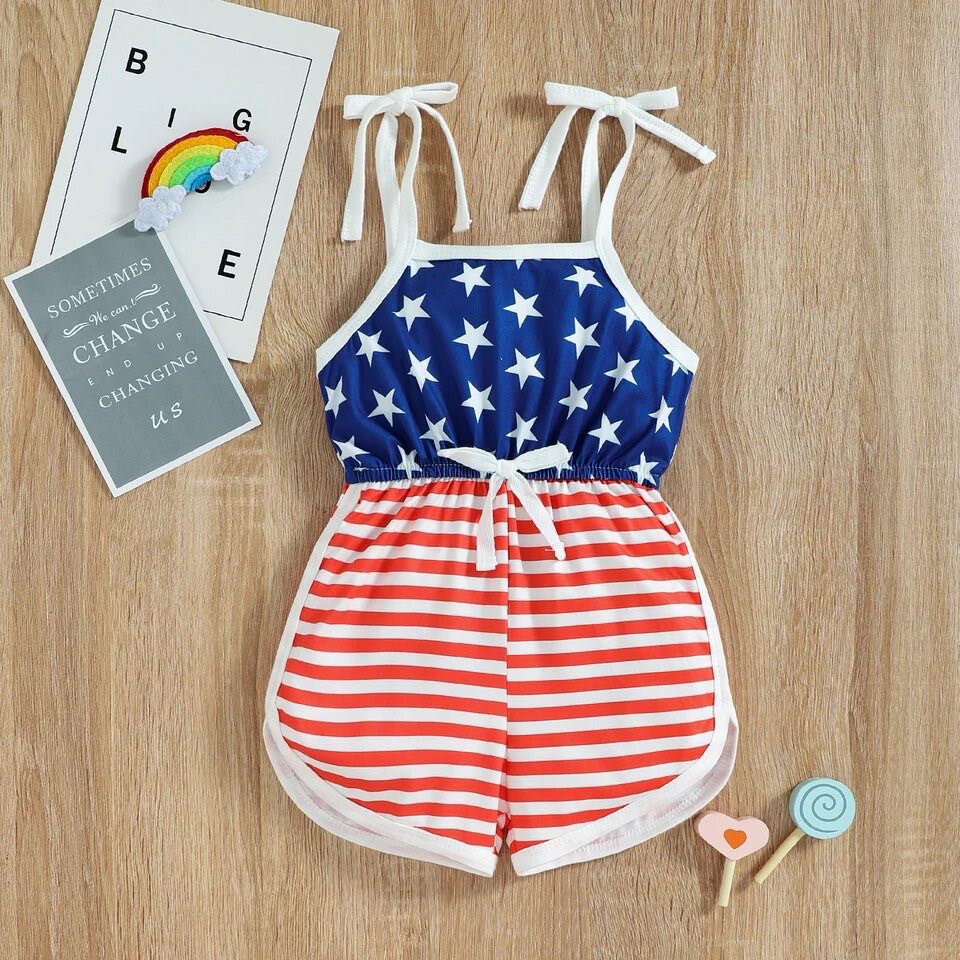 Girl's Fourth of July Stars & Stripes American Flag Romper