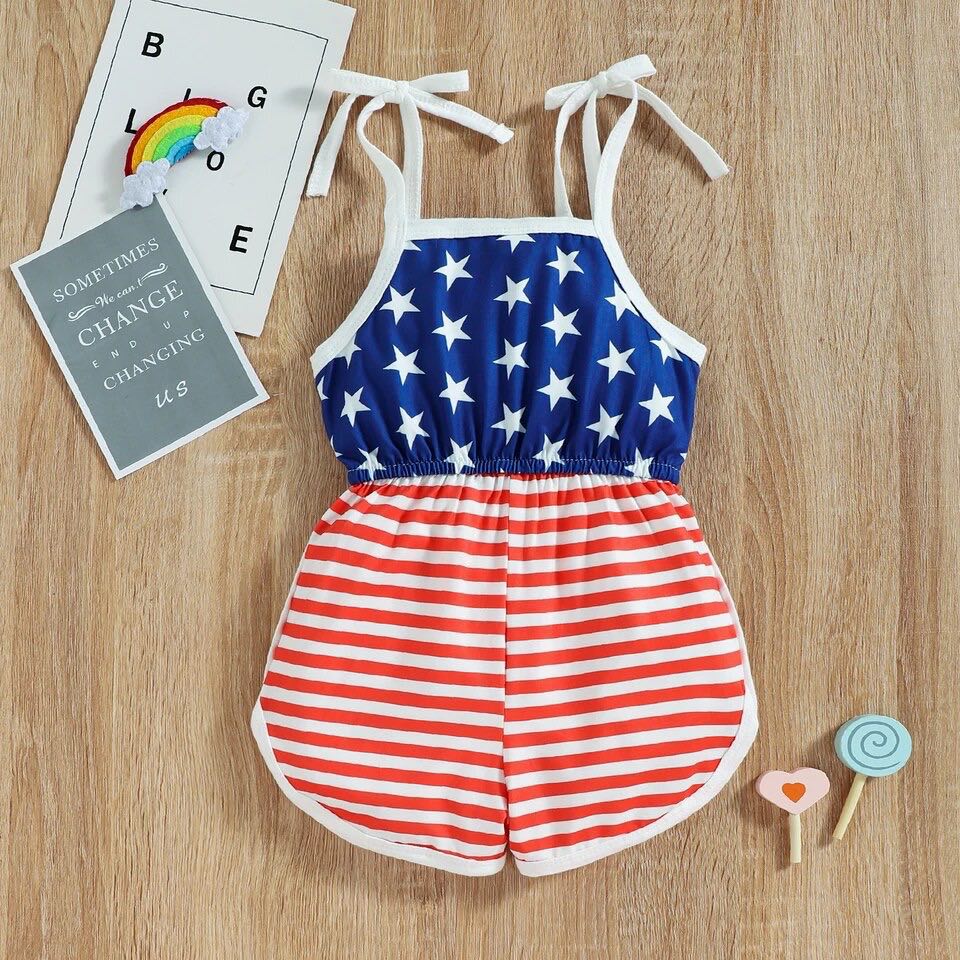 Girl's Fourth of July Stars & Stripes American Flag Romper