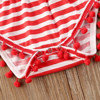 Girl's Fourth of July American Flag Pom Pom Romper