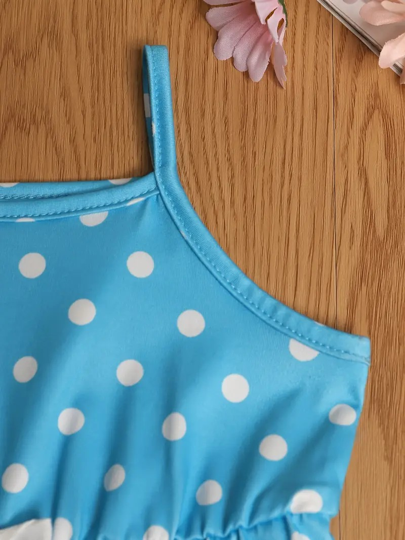 Girl's Summer Sleeveless Romper- Blue Dots/Orange Stripes/Blue Sunflowers