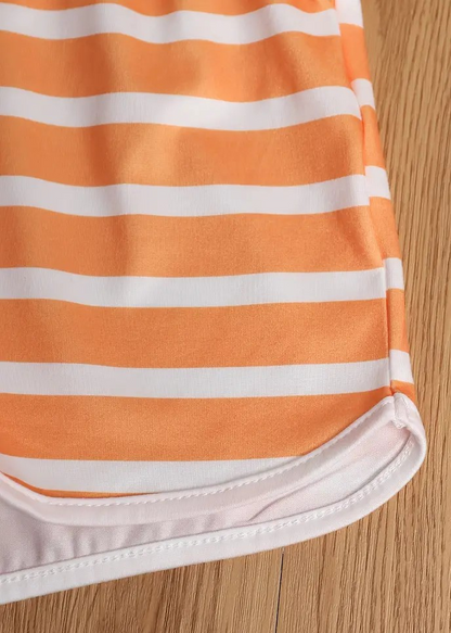 Girl's Summer Sleeveless Romper- Blue Dots/Orange Stripes/Blue Sunflowers