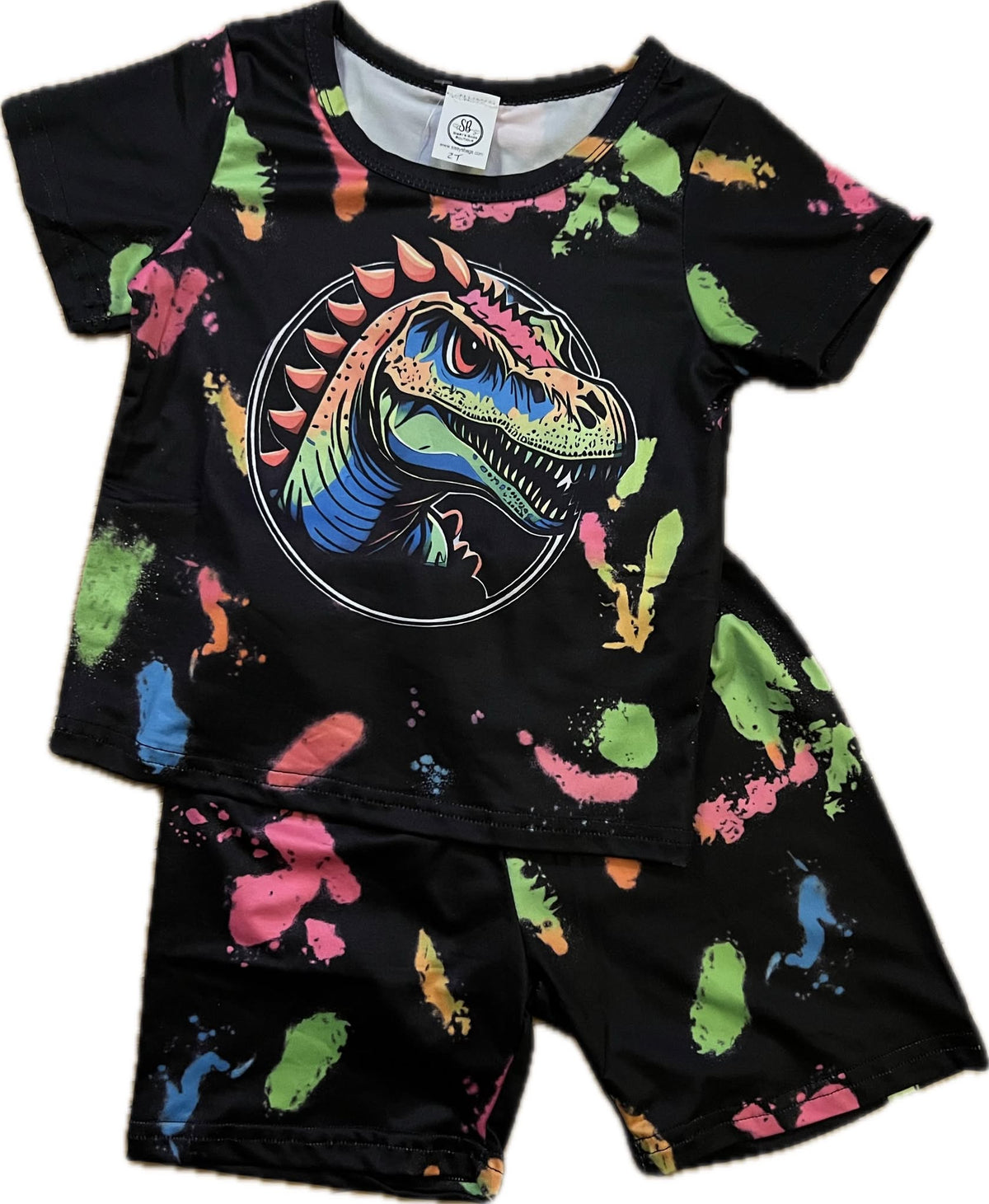 Boy's Neon Paint Splatter Dinosaur Outfit