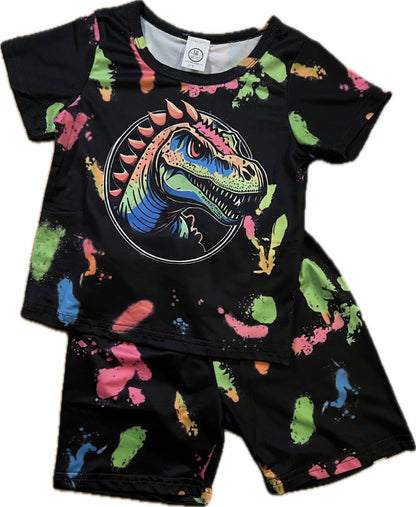Boy's Neon Paint Splatter Dinosaur Outfit