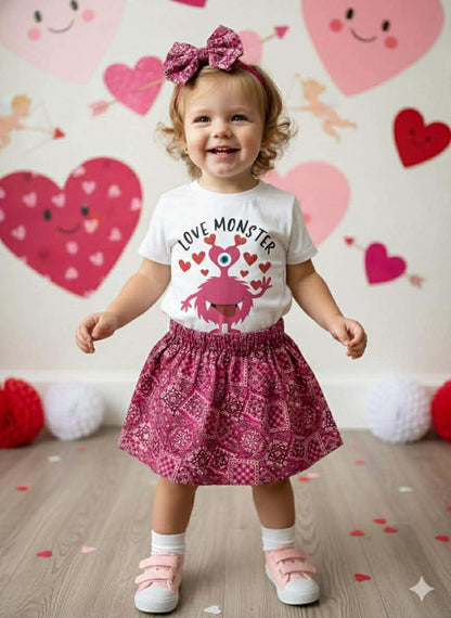 Handmade Toddler Girl Valentine Outfits – Pink Bandana Skirt Collection