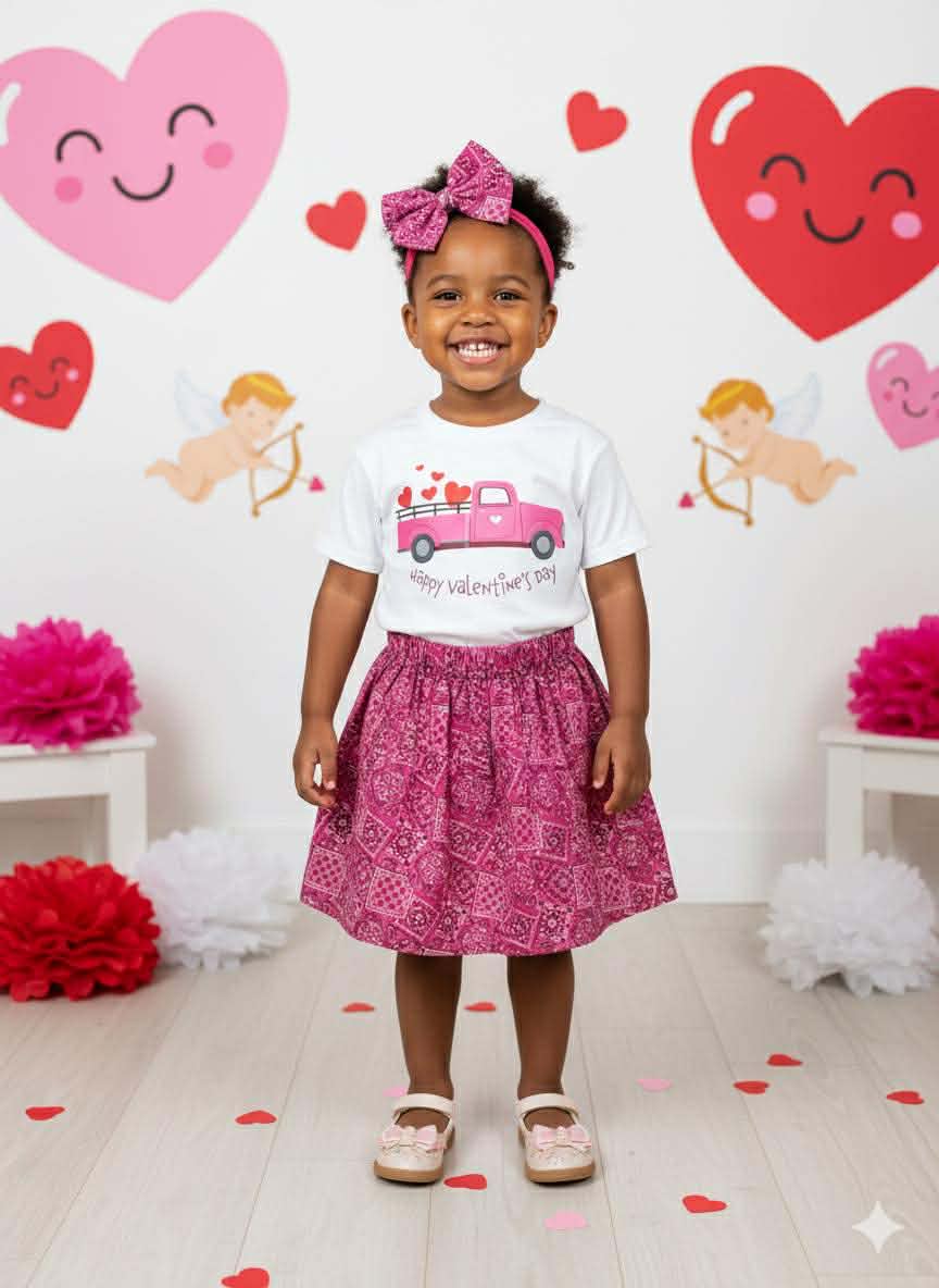 Handmade Toddler Girl Valentine Outfits – Pink Bandana Skirt Collection