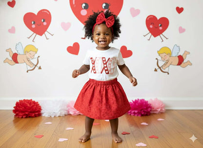 Handmade Toddler Girl Valentine Outfits – Red Floral Skirt Collection
