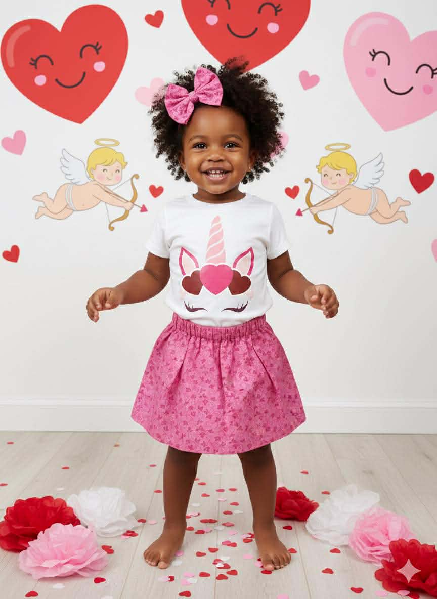 Handmade Toddler Girl Valentine Outfits – Pink Floral Skirt Collection