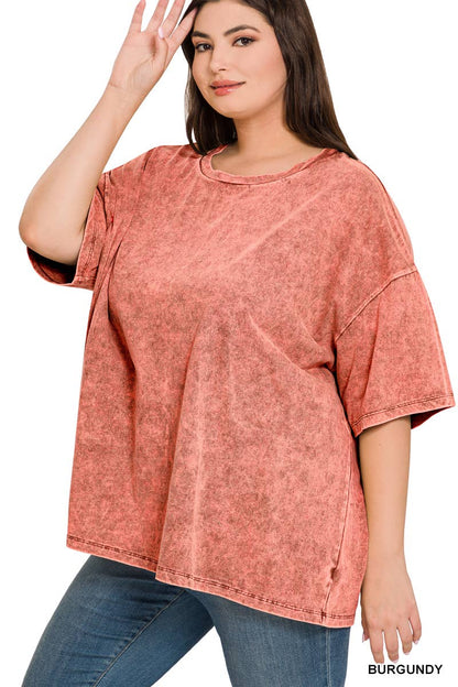 Plus size Washed Cotton Oversized Boyfriend Tee - Zenana