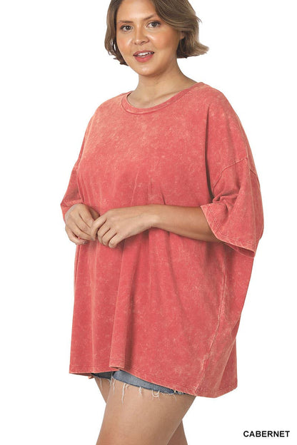 Plus size Washed Cotton Oversized Boyfriend Tee - Zenana