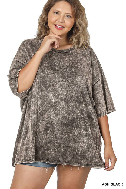 Plus size Washed Cotton Oversized Boyfriend Tee - Zenana