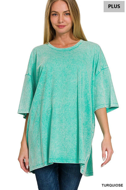 Plus size Washed Cotton Oversized Boyfriend Tee - Zenana