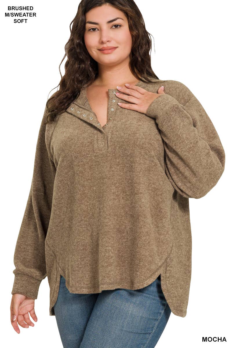 Plus Brushed Hacci Henley Sweater