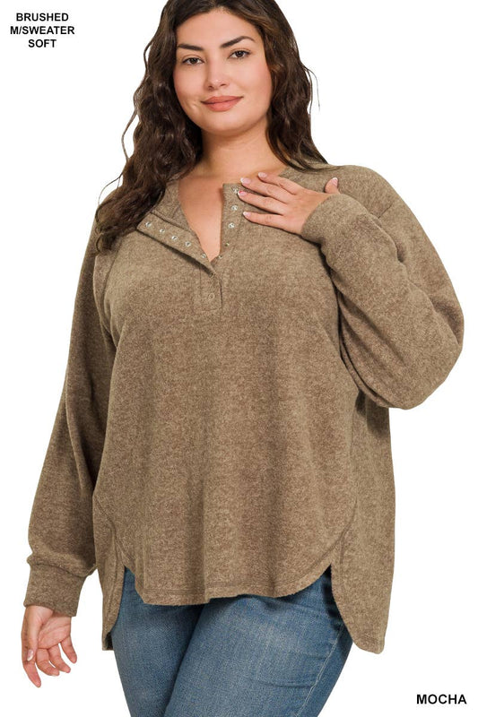 Plus Brushed Hacci Henley Sweater