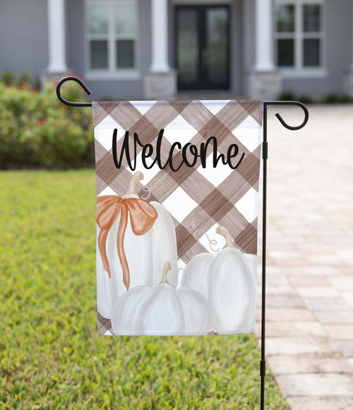 Fall Garden Flag - Welcome with Brown Background