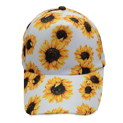 Women's Sunflower Print Ponytail Baseball Cap Hat