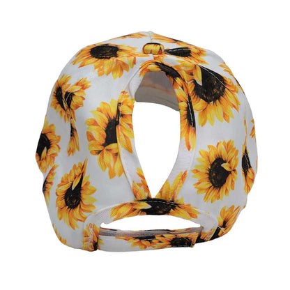 Women's Sunflower Print Ponytail Baseball Cap Hat