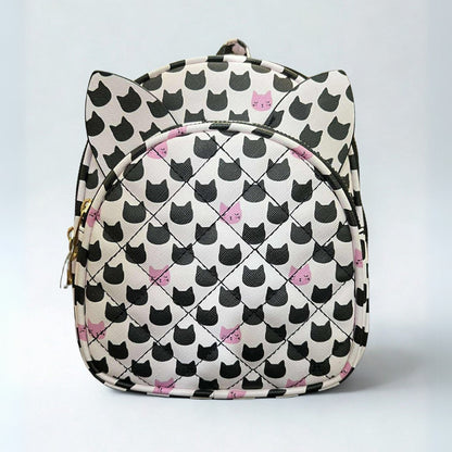 Pink and Black Cat Print Convertible Mini Backpack