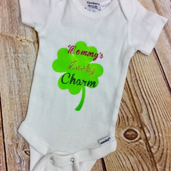 St. Patrick's Day Mommy's Lucky Charm Clover Bodysuit