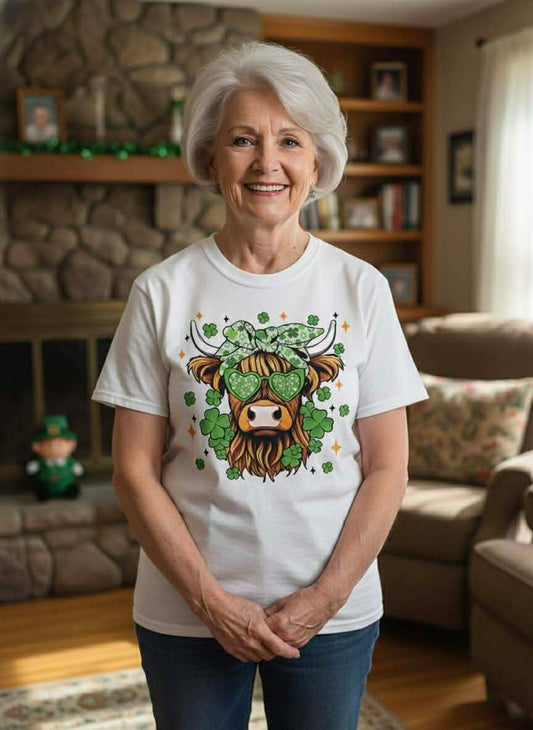 Women’s Highland Cow St. Patrick’s Day Tee Shirt